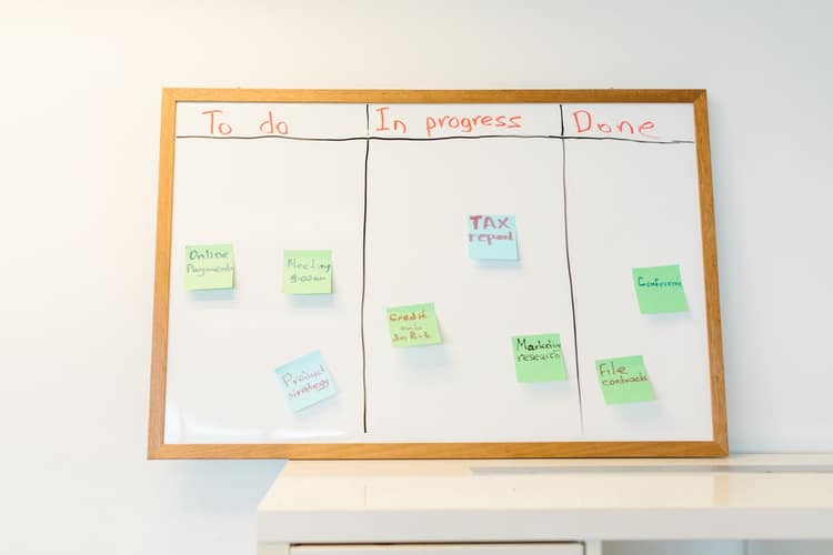 Startup founders mapping out financial plans on a whiteboard